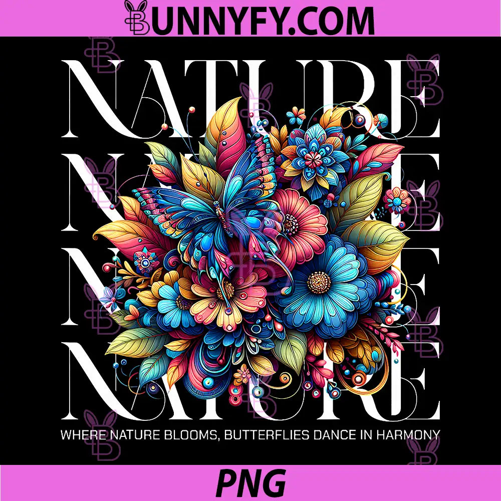 Nature Harmony Colorful PNG, Butterfly Flower Artwork PNG