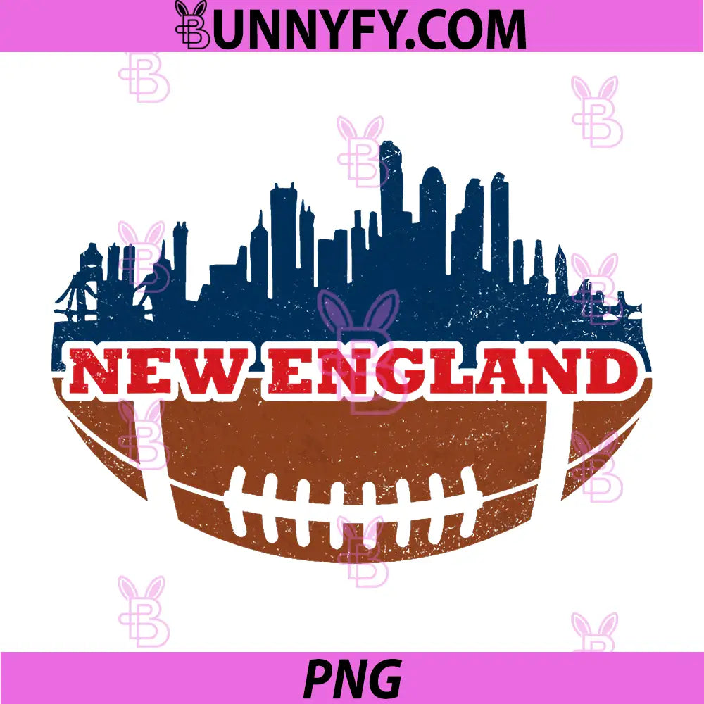 New England Football Skyline Design PNG, Vintage City Sports Ball PNG