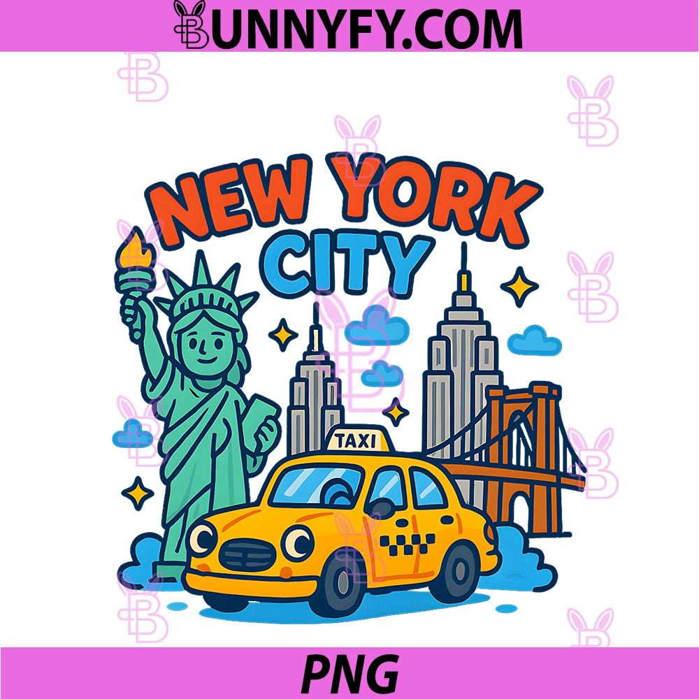 New York City Icons PNG, Cartoon Style Kids Trip Travel Souvenir PNG