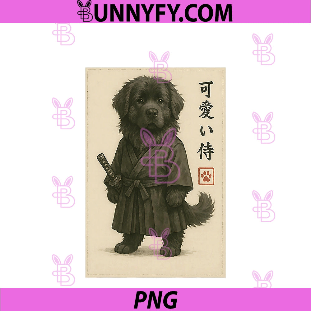 Newfoundland Dog Samurai Ink Art Sumi-e Style PNG, Novelty Kawaii PNG