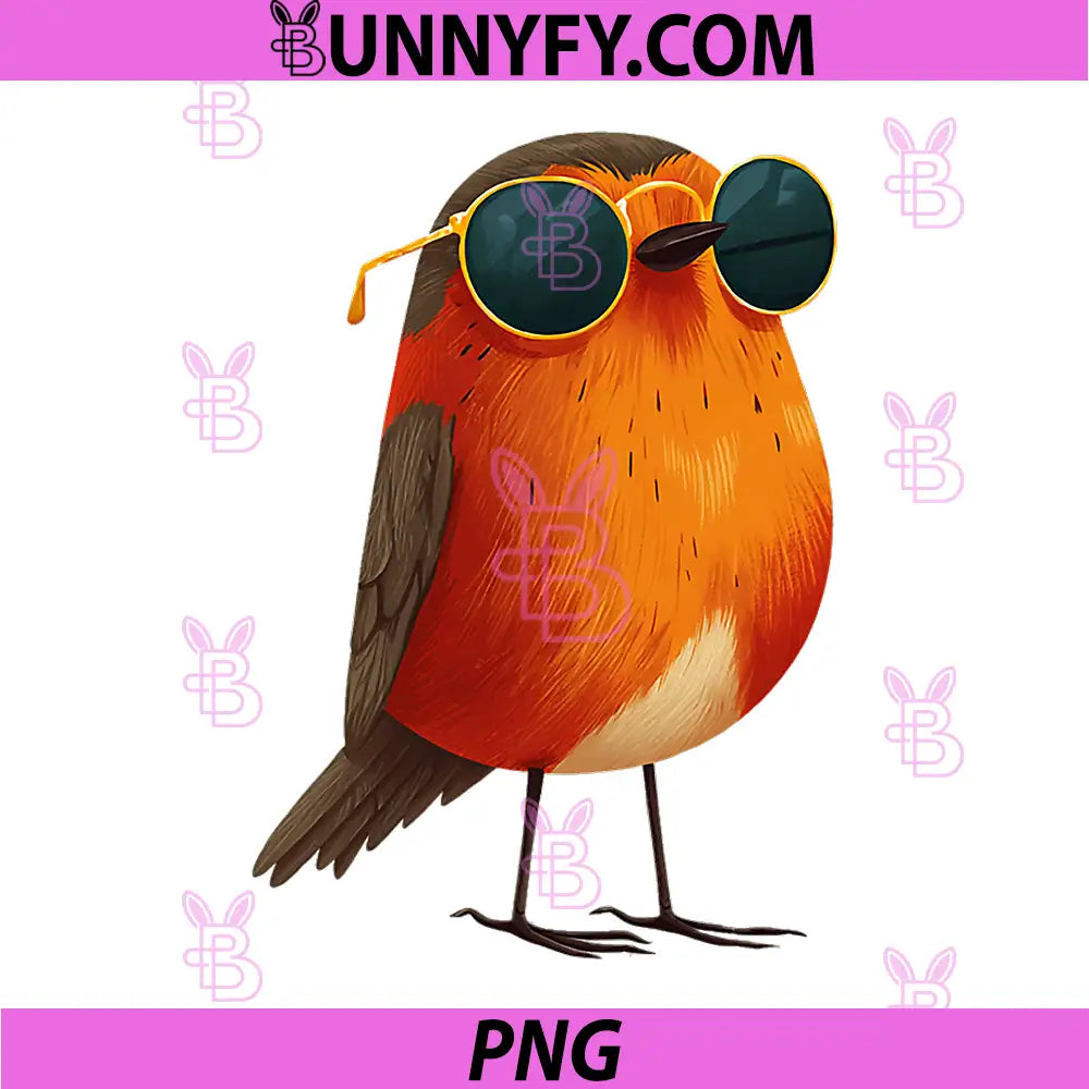 Cute Robin With Sunglasses PNG, Cool Cartoon Bird Character Design PNG