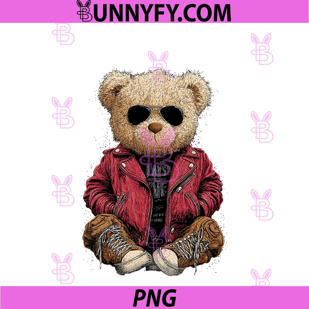Nice Punk Teddy Bear PNG, With Rocking Leather Jacket PNG