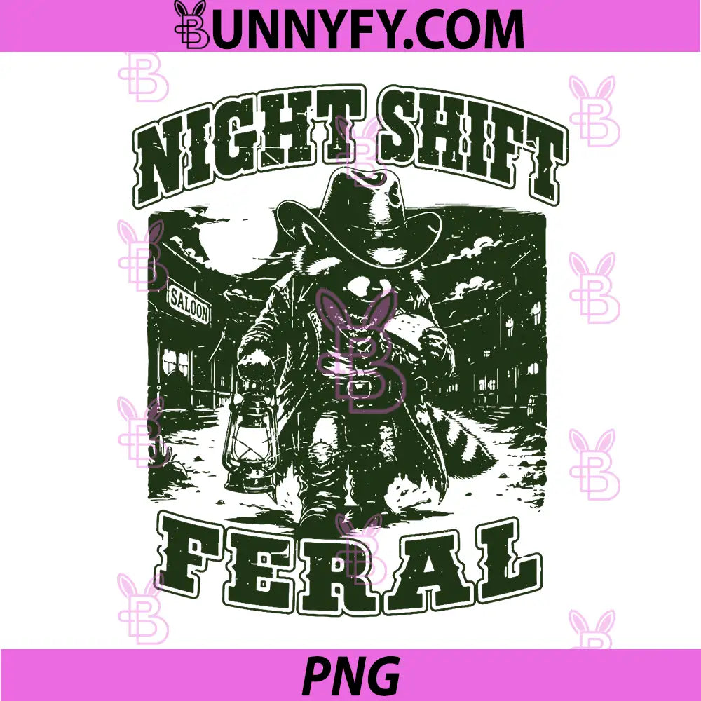 Night Shift Feral Raccoon PNG, Cowboy Wearing Hat Funny Raccoon PNG