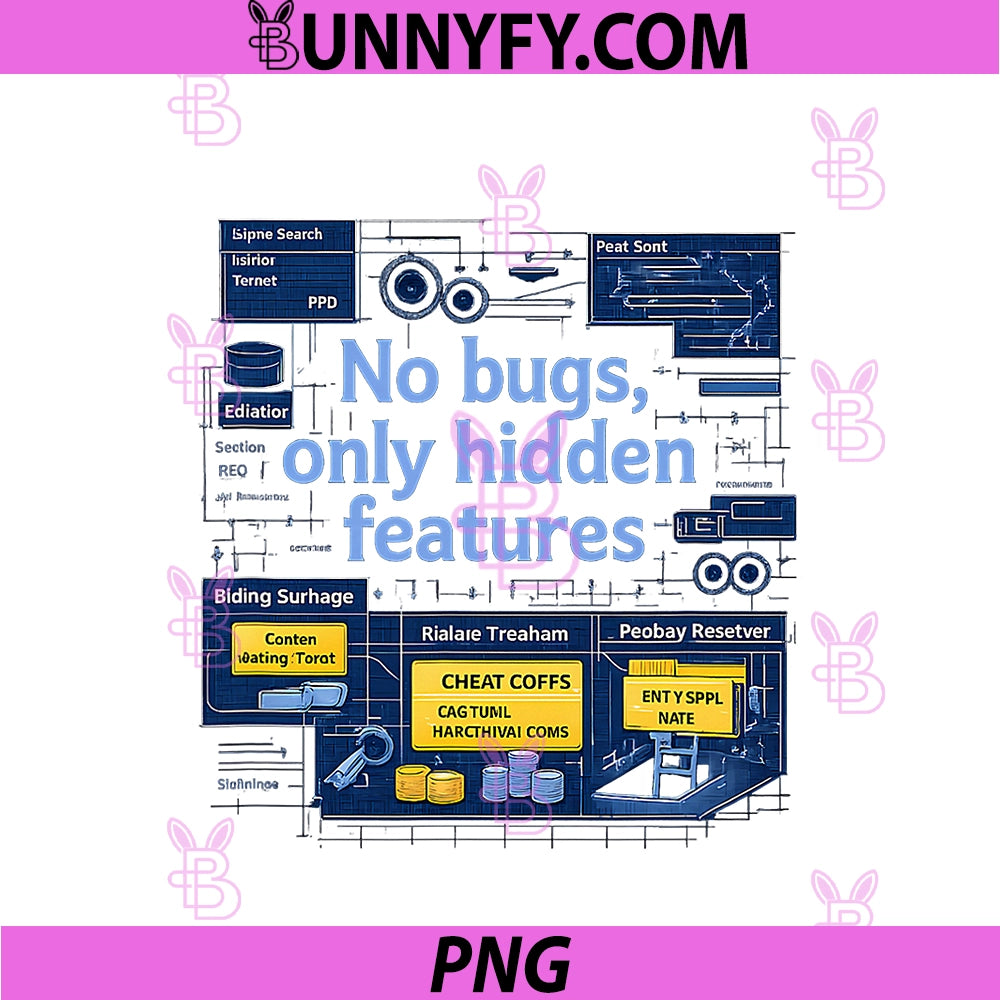 No Bugs Only Hidden Features PNG, Blueprint IT Humor PNG