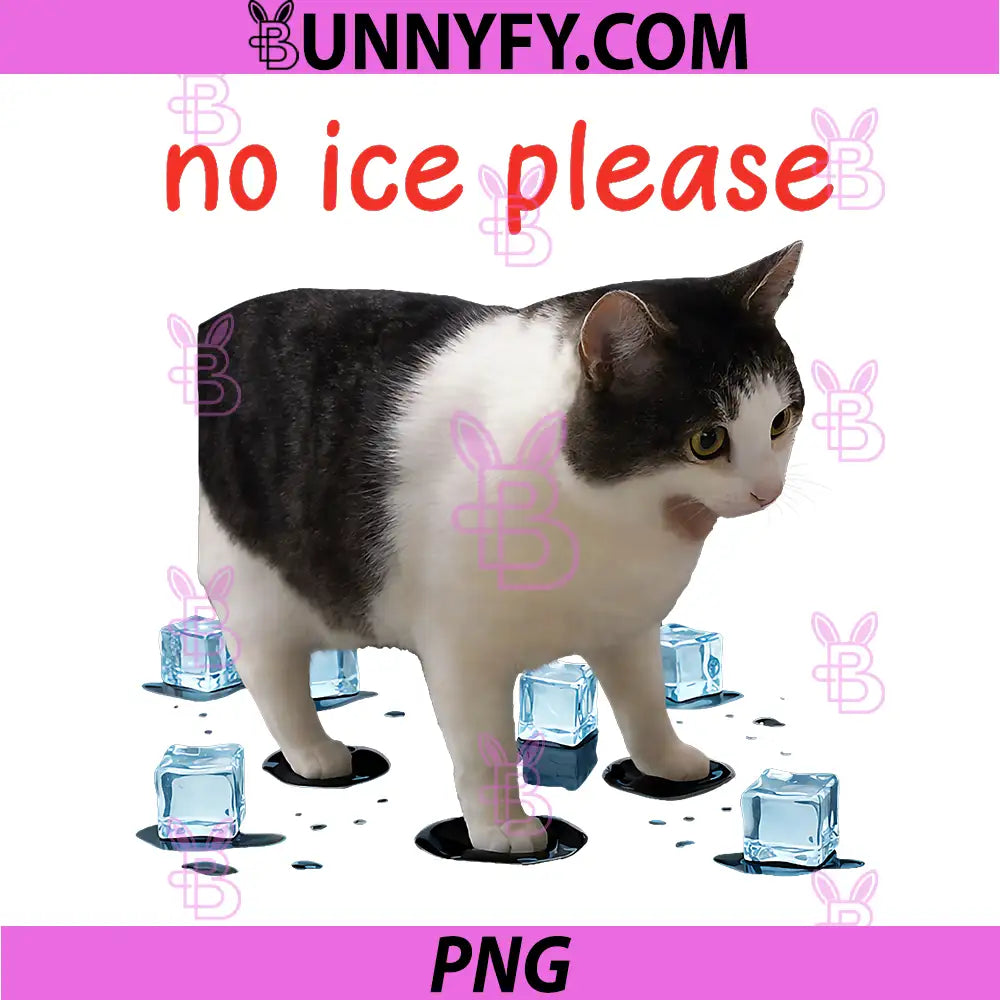 No Ice Please Cat Meme On Ice PNG, Funny Cat With Ice Cubes PNG