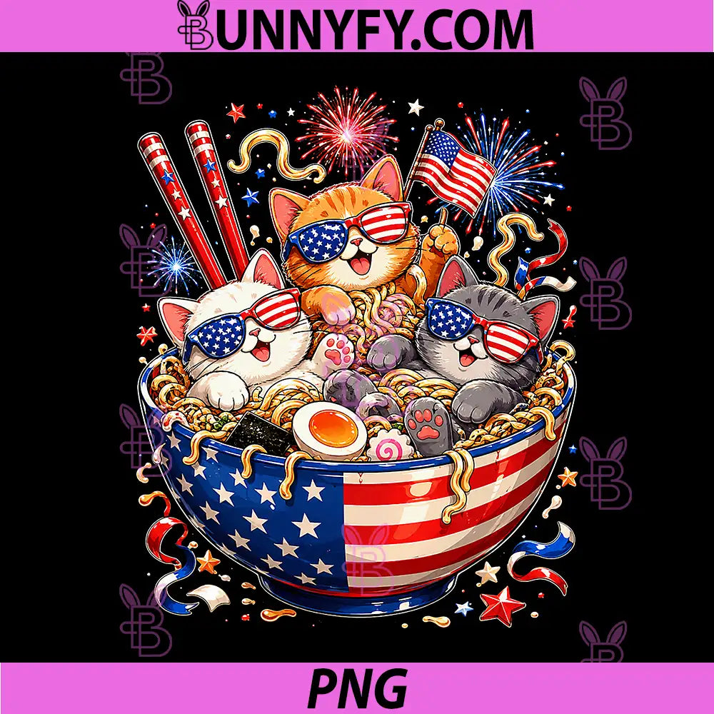 Noodle Cats Ramen American Flag PNG, USA Funny 4th of July Fourth PNG