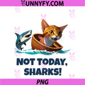 Not Today Sharks PNG, Funny Cat Boat Escape Humor PNG