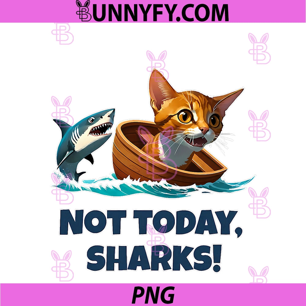 Not Today Sharks PNG, Funny Cat Boat Escape Humor PNG
