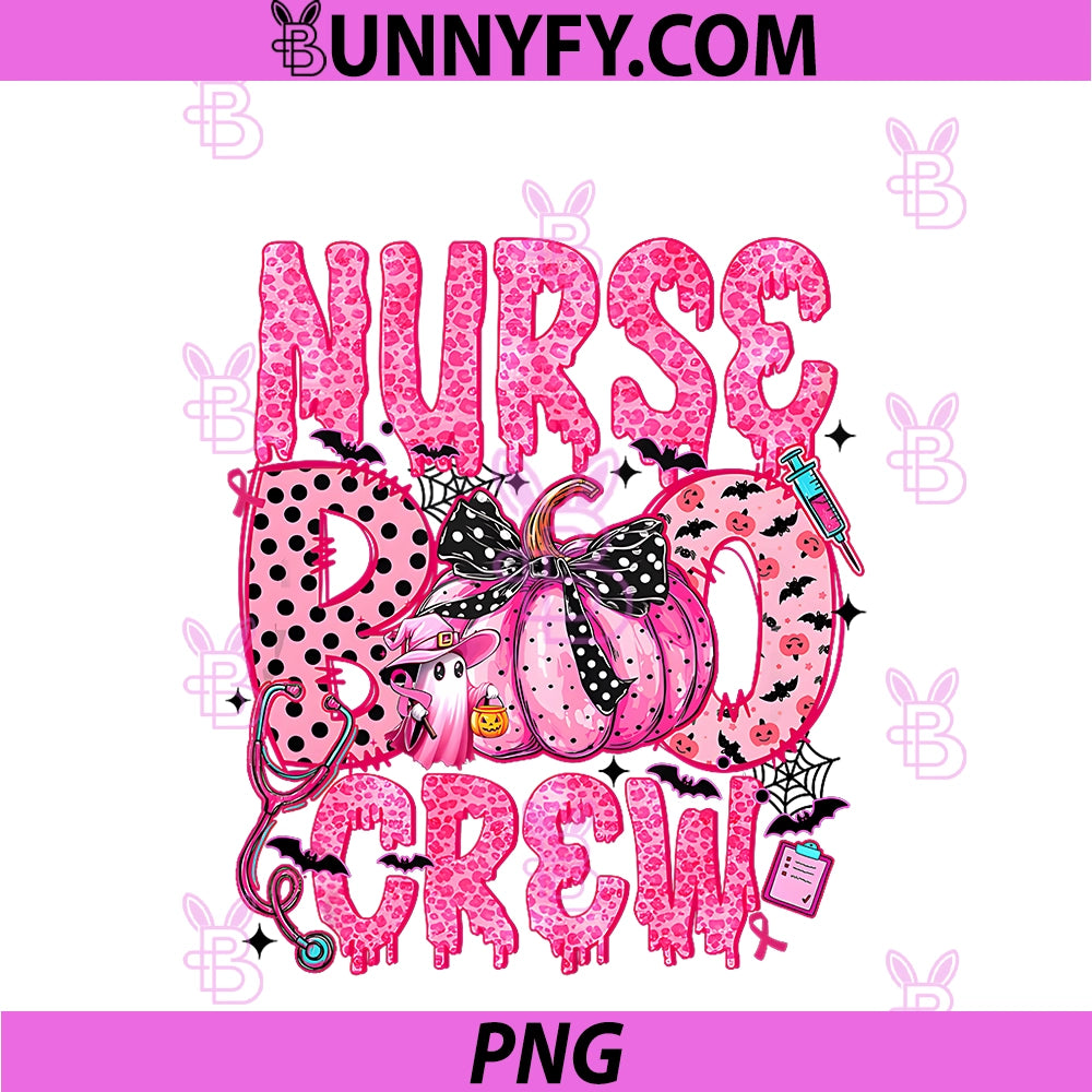 Nurse Boo Crew PNG, Breast Cancer Pink Ribbon Ghost Halloween PNG