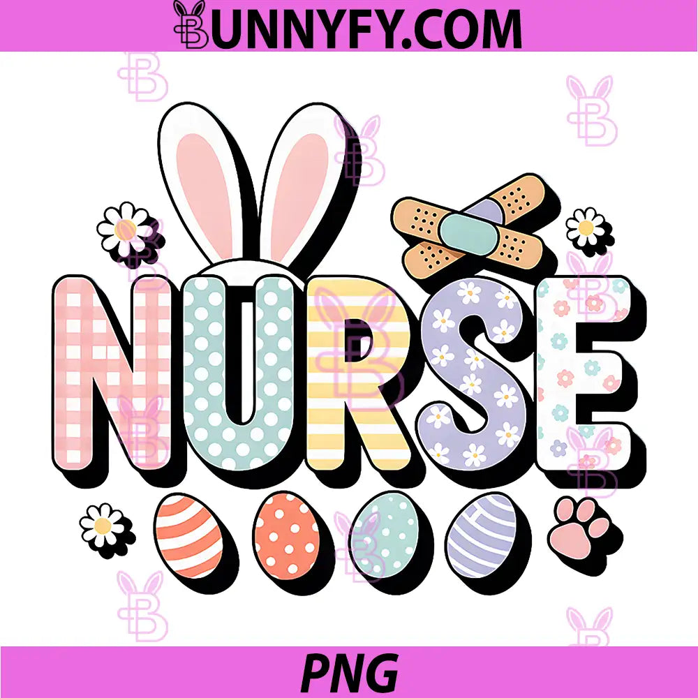Nurse Bunny PNG, Ear Band-Aids Easter Egg PNG, Registered RN Rabbit PNG