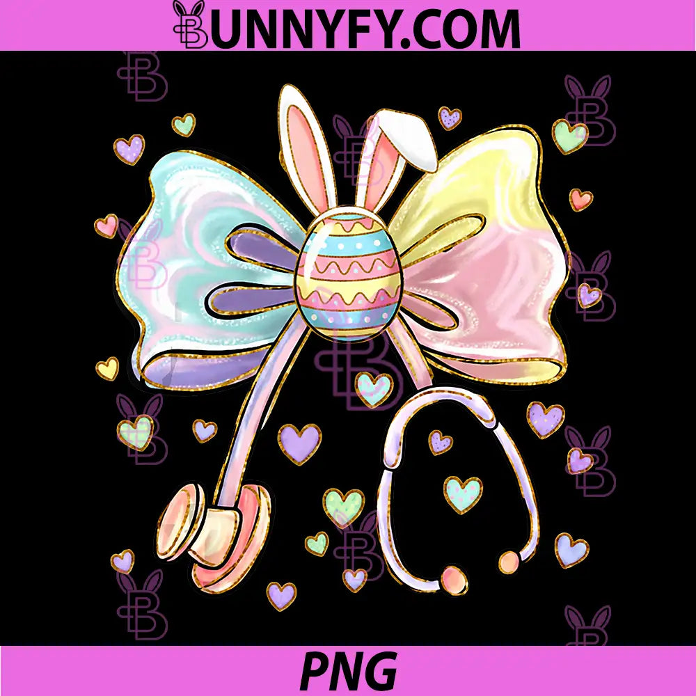 Nurse Easter Bunny Coquette Bow PNG, Scrub Top Rabbit Egg Design PNG