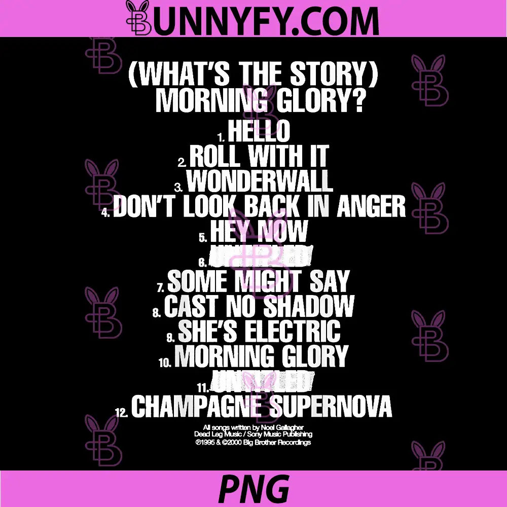 Whats The Story Morning Glory Tracklist PNG, Oasis Album Song List Art PNG