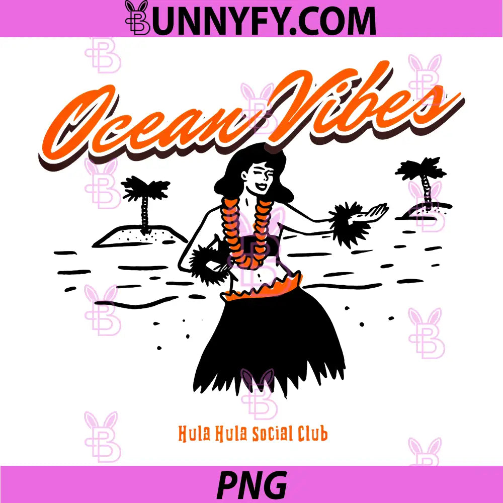Ocean Vibes Hula Girl PNG, Retro Beach Island Graphic PNG