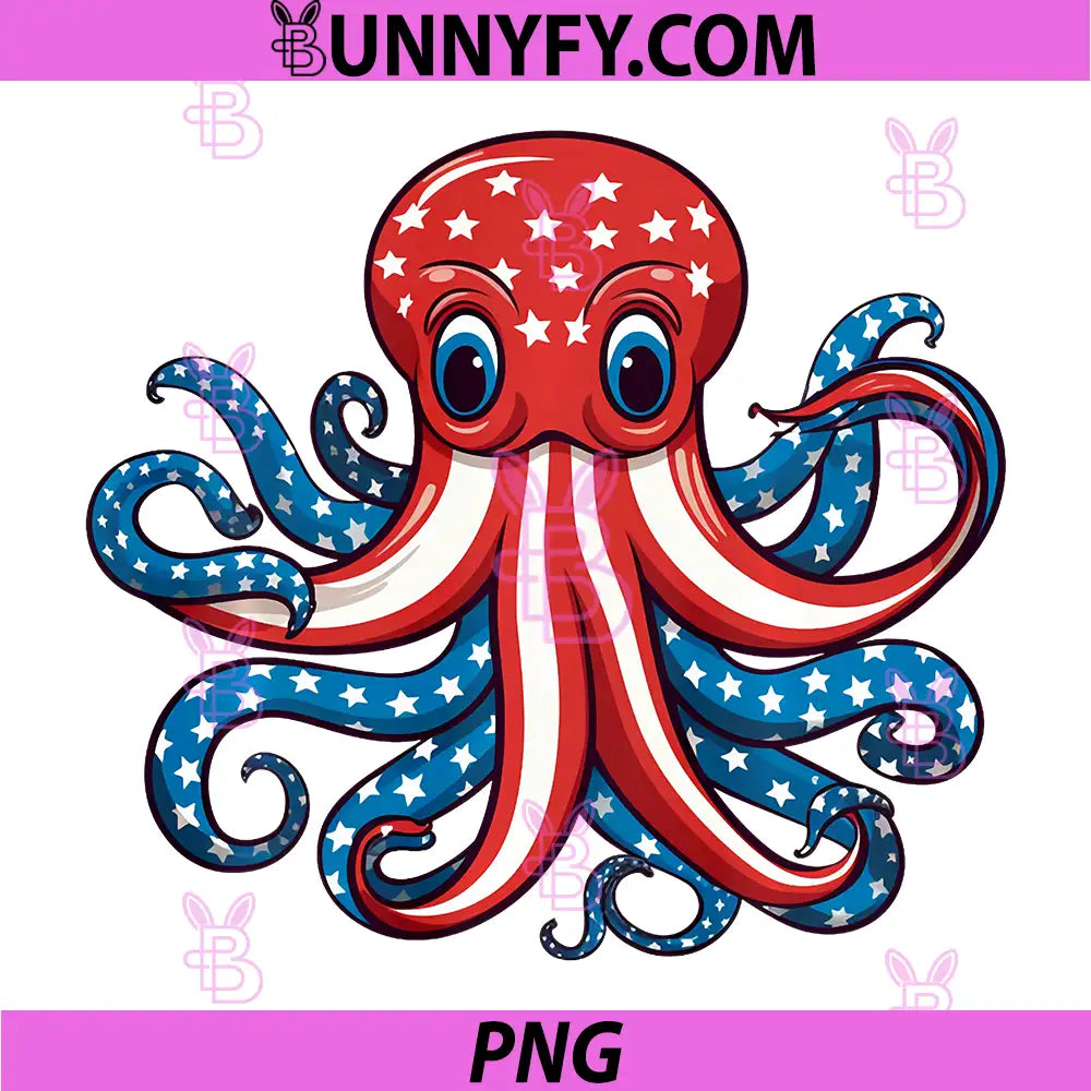 Octopus American Flag PNG, 4th of July Day Octopus PNG