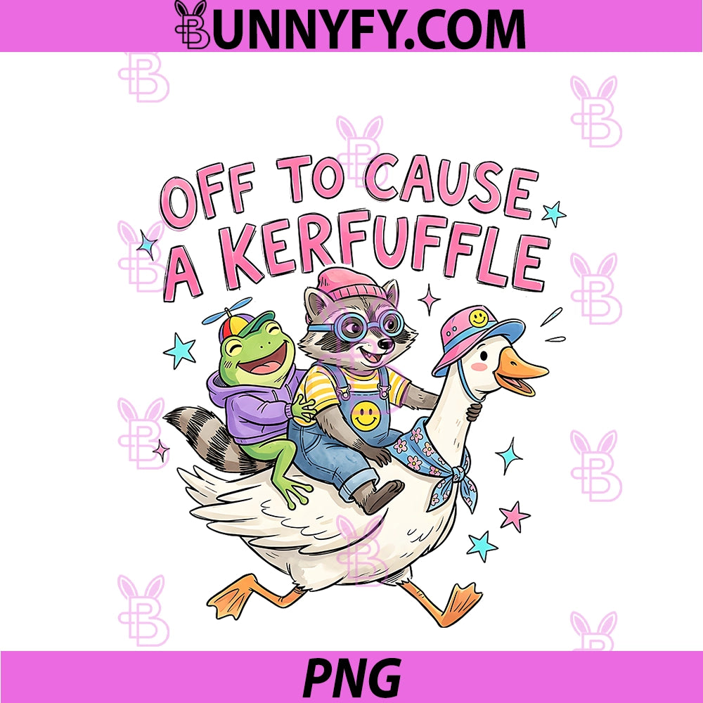 Off To Cause A Kerfuffle Frog Raccoon Goose PNG, Funny Animals PNG