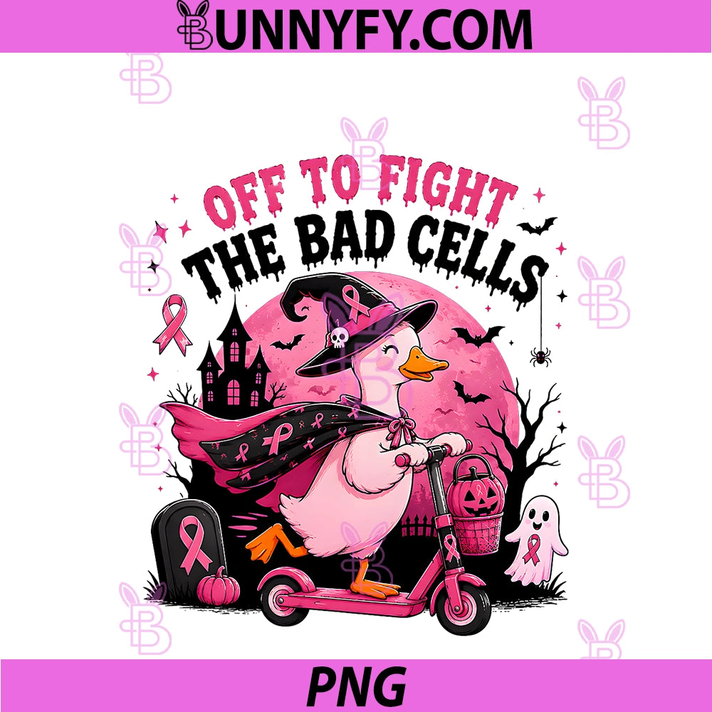 Off To Fight The Bad Cells PNG, Halloween Goose Breast Cancer PNG
