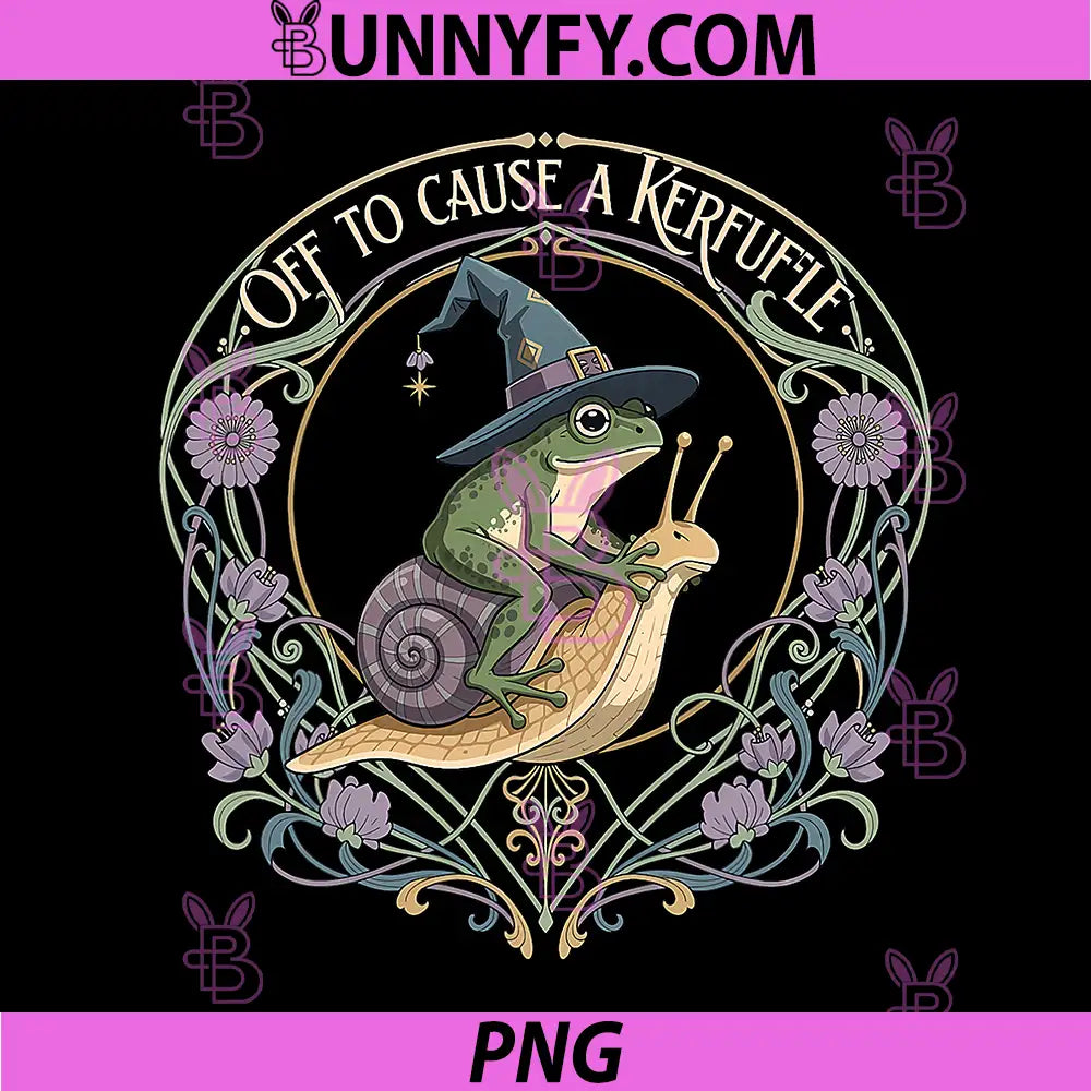 Off to Cause A Kerfuffle PNG, Witchy Frog Wizard Snail Meme Humor PNG