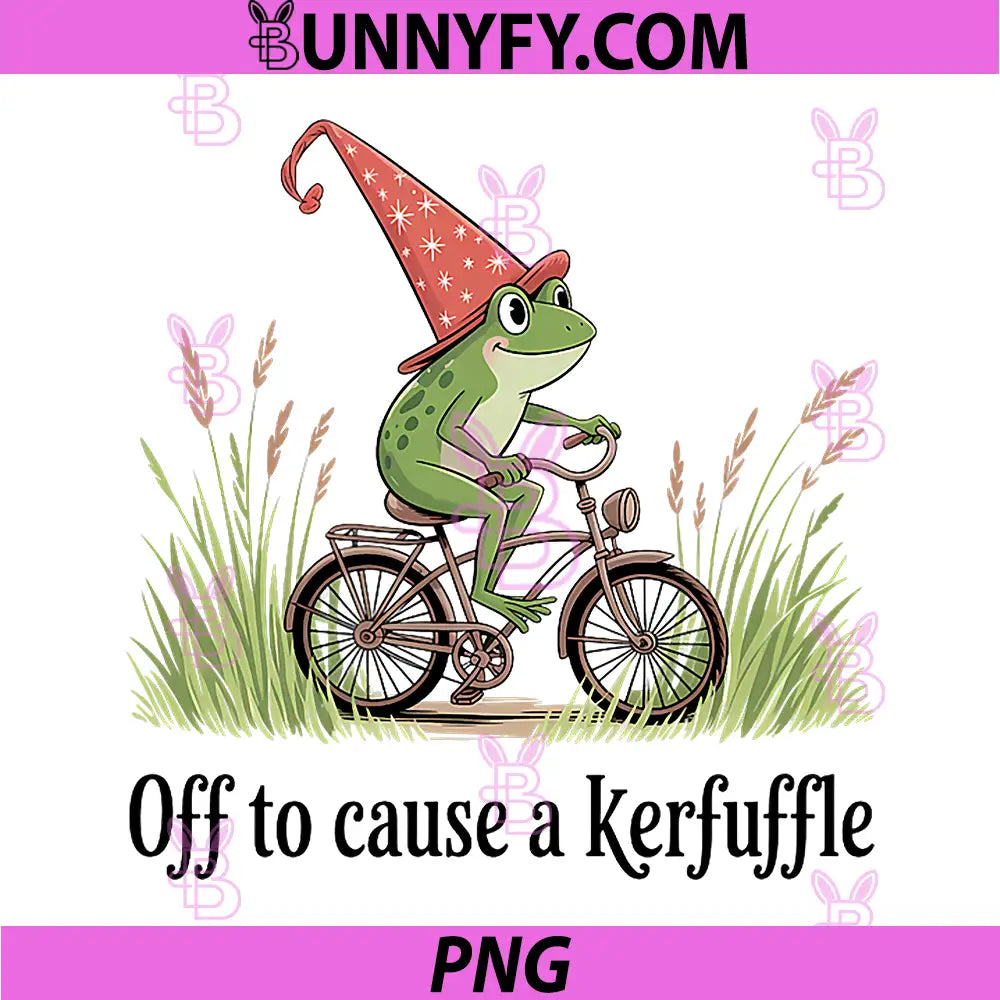Off To Cause A Kerfuffle Cute Frog On Bike PNG, Whimsical Frog Wizard PNG