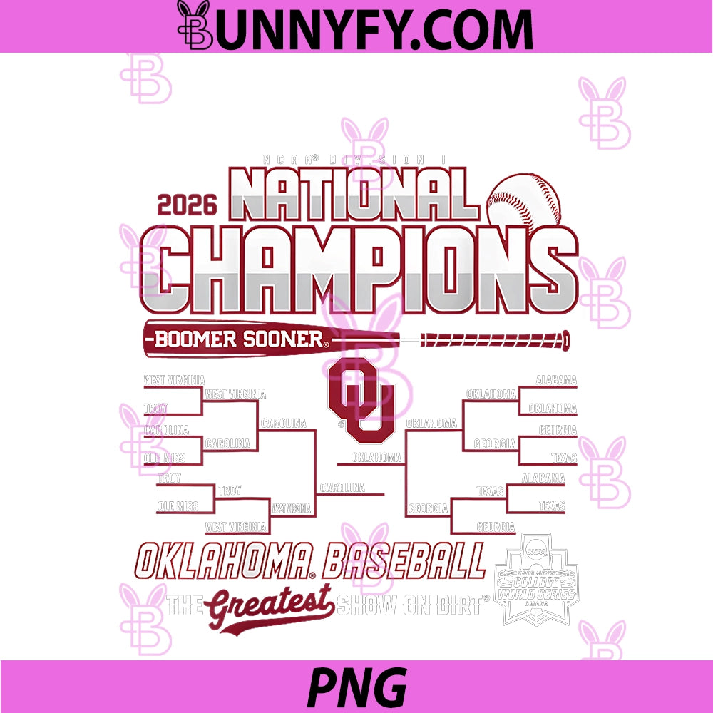 Oklahoma Sooners National Champs 2026 PNG, Baseball Bracket Black PNG