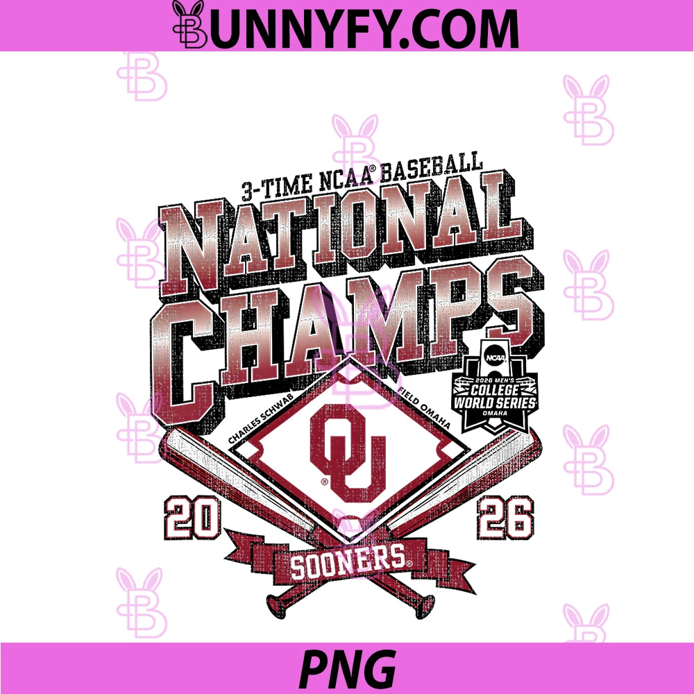 Oklahoma Sooners National Champs 2026 PNG, Baseball CWS Retro PNG