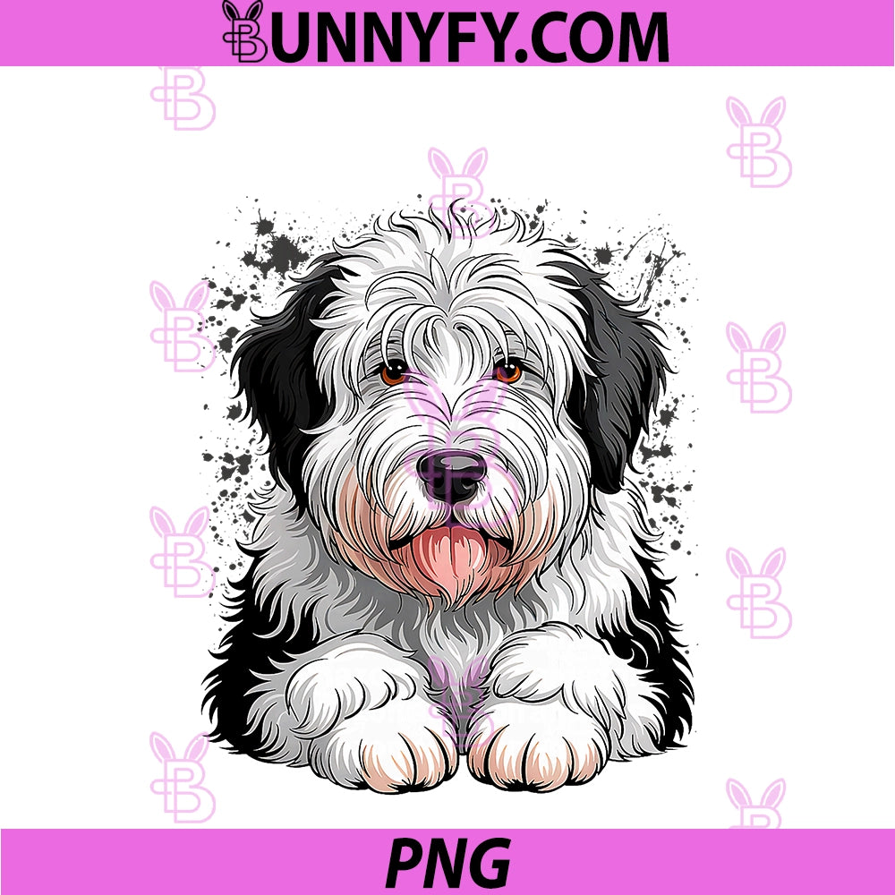 Old English Sheepdog Dog PNG, Peeking Art Design PNG