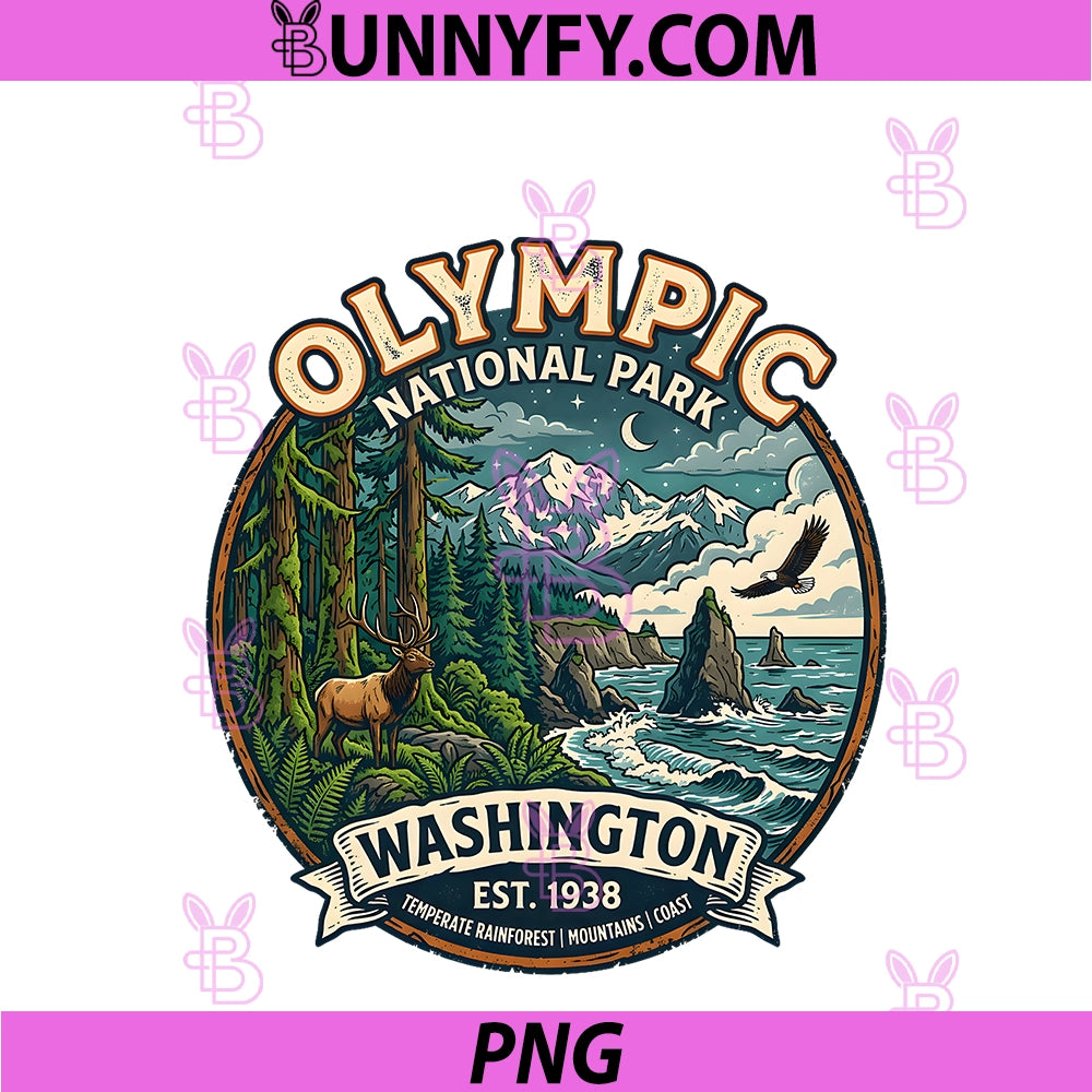 Olympic National Park Washington PNG, Vintage Nature Badge Design PNG