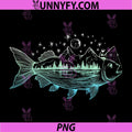 Fish Shaped Mountain Nature Night Design PNG, Outdoor Fishing Art PNG