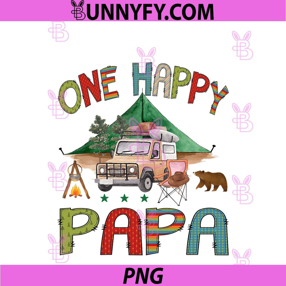 One Happy Papa PNG, Camper 1st Birthday Boy Camping Bear PNG
