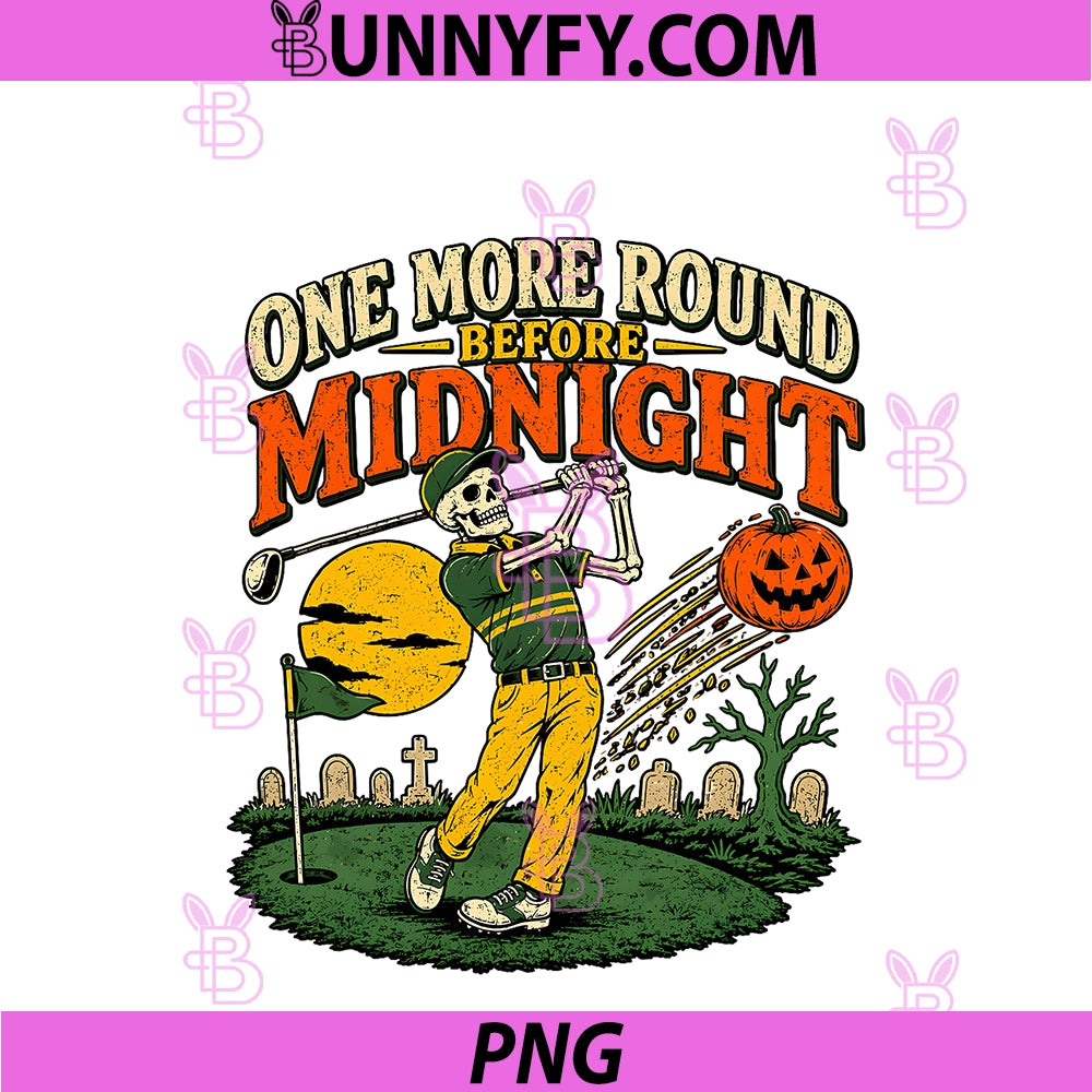 One More Round Before Midnight PNG, Halloween Golf Skeleton PNG