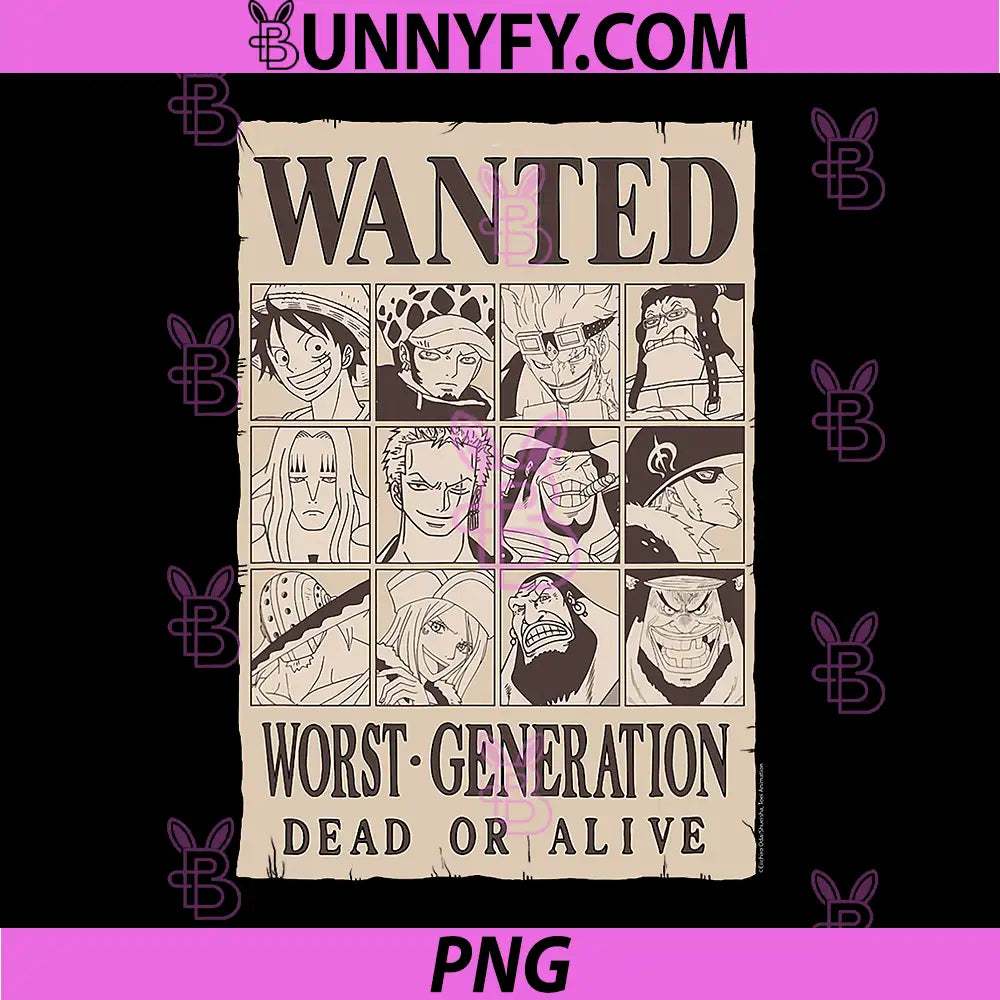 One Piece Anime PNG, Worst Generation Wanted Poster Collage PNG