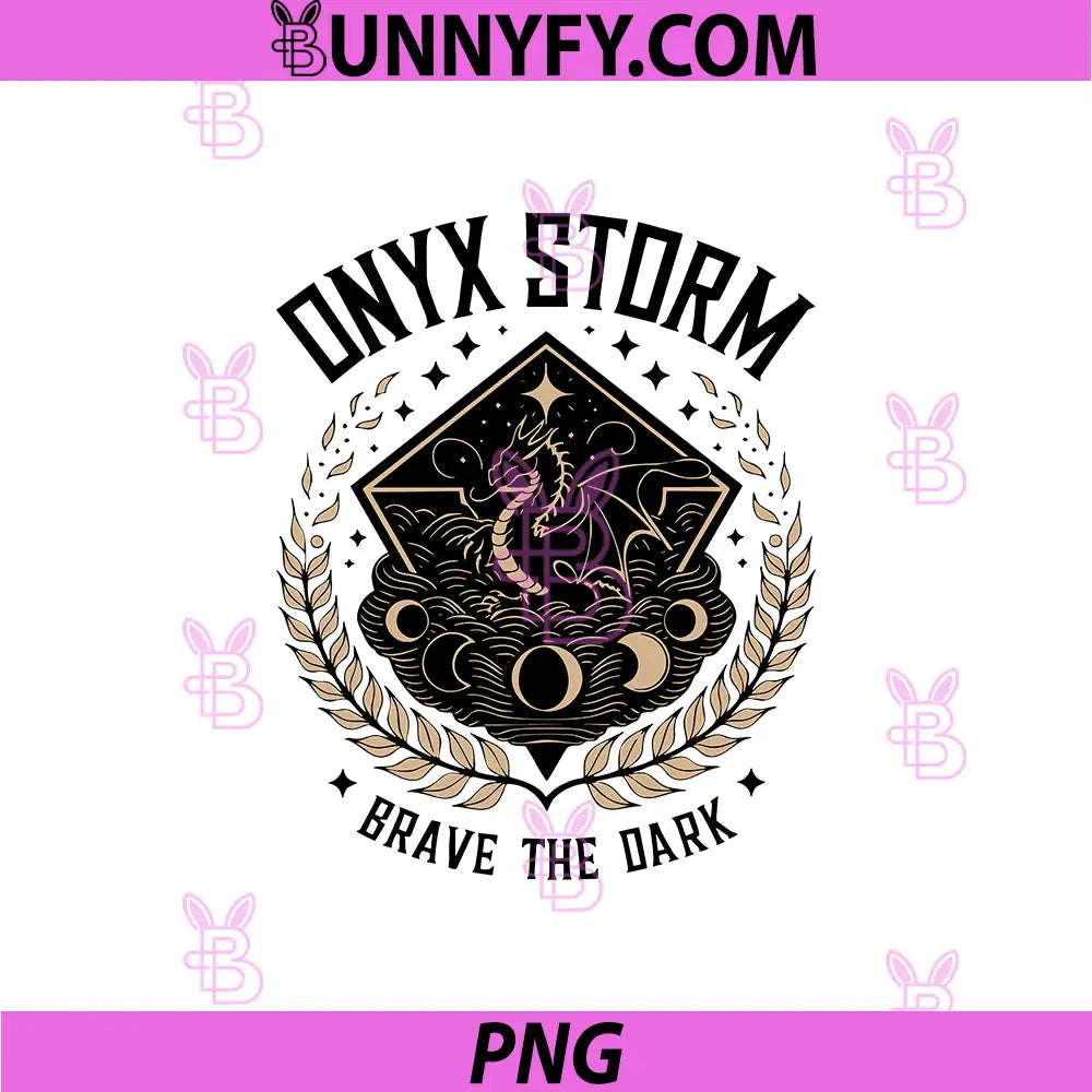 Onyx Storm Dragon Laurel Badge PNG, Brave The Dark Fantasy Crest PNG
