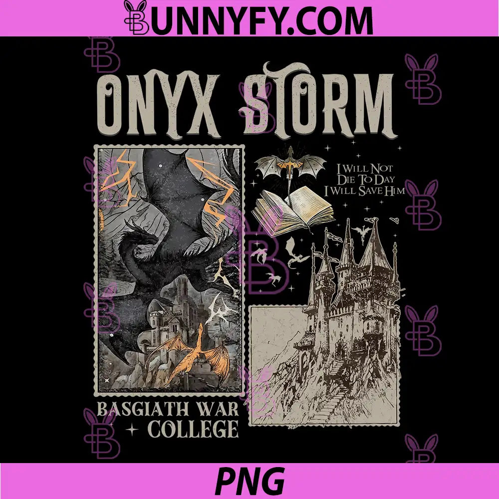 Onyx Storm Gothic Dragon Scene PNG, I Will Not Die Today Quote PNG