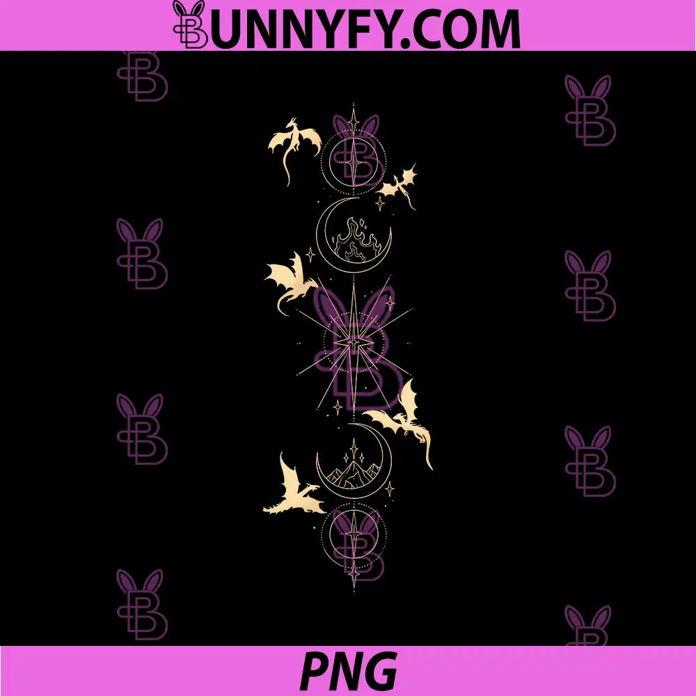 Onyx Storm Minimal Dragon Sigil PNG, Fantasy Moon Line Art PNG