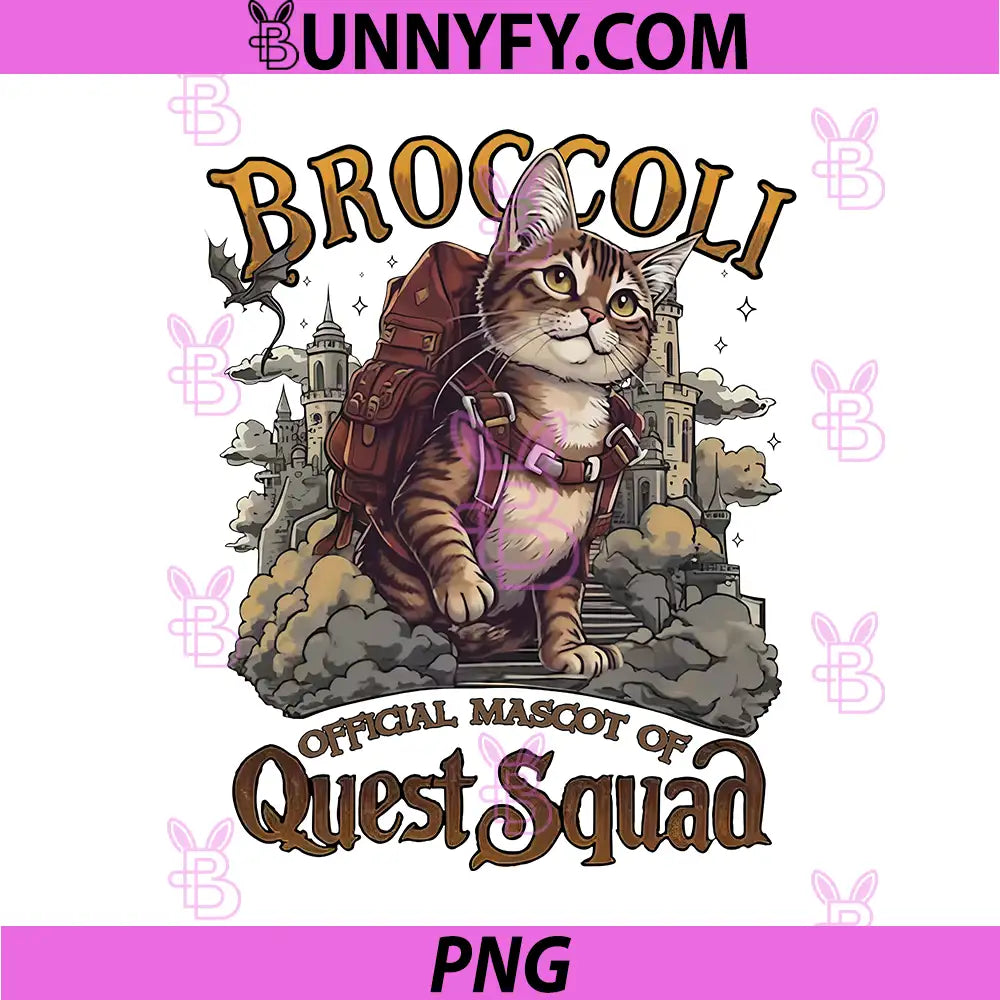 Broccoli Official Quest Squad Mascot PNG, Fantasy Adventure Cat PNG