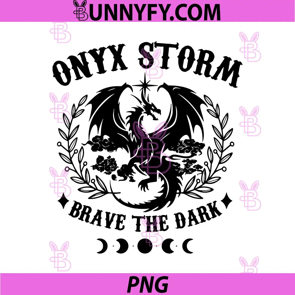 Onyx Storm Fantasy Dragon Crest PNG, Brave The Dark Moon PNG