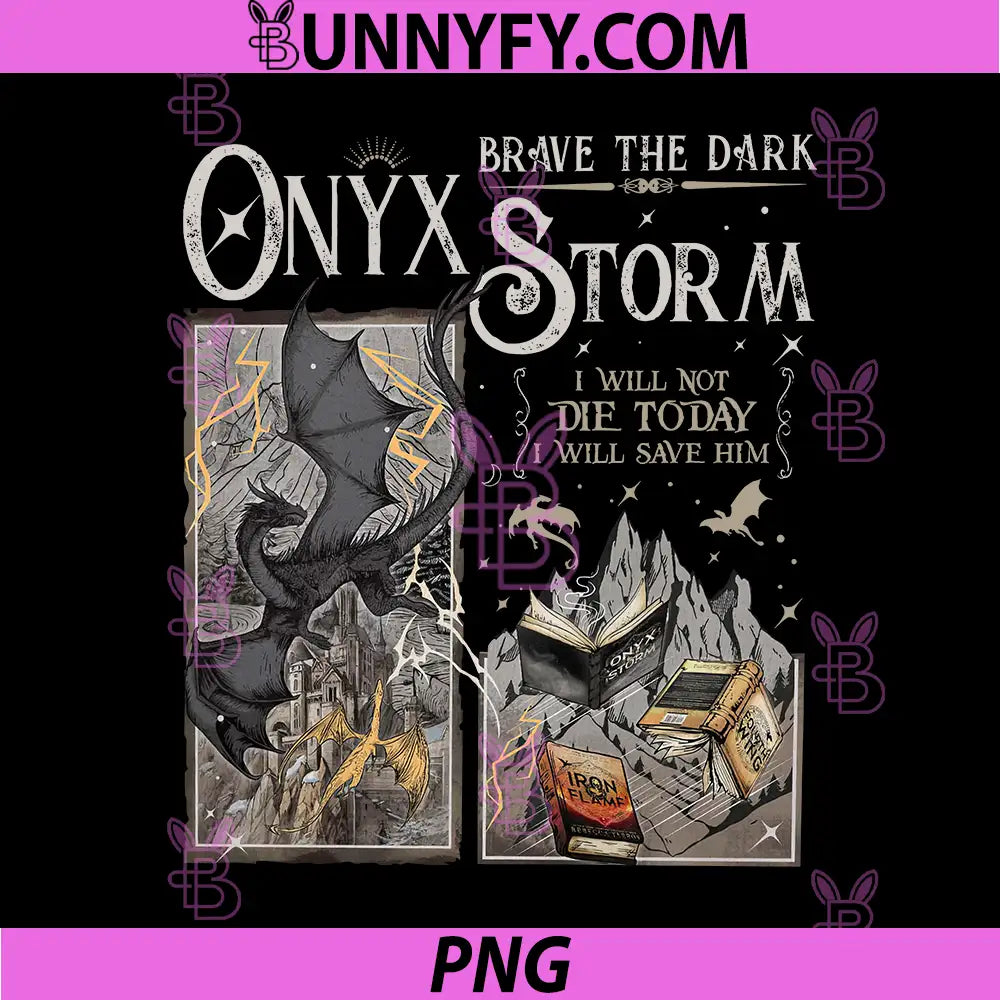 Onyx Storm Dragon And Book Art PNG, Brave The Dark Quote PNG