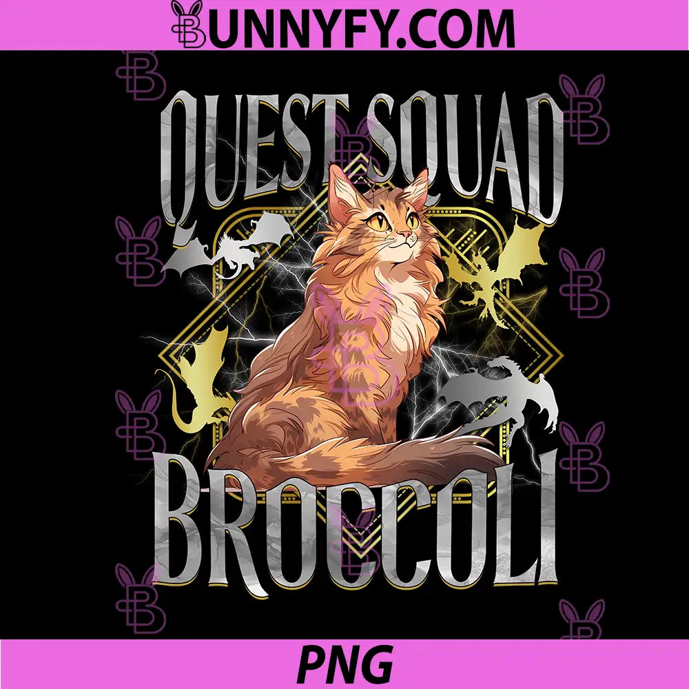 Quest Squad Broccoli Cat Design PNG, Dragon Squad PNG