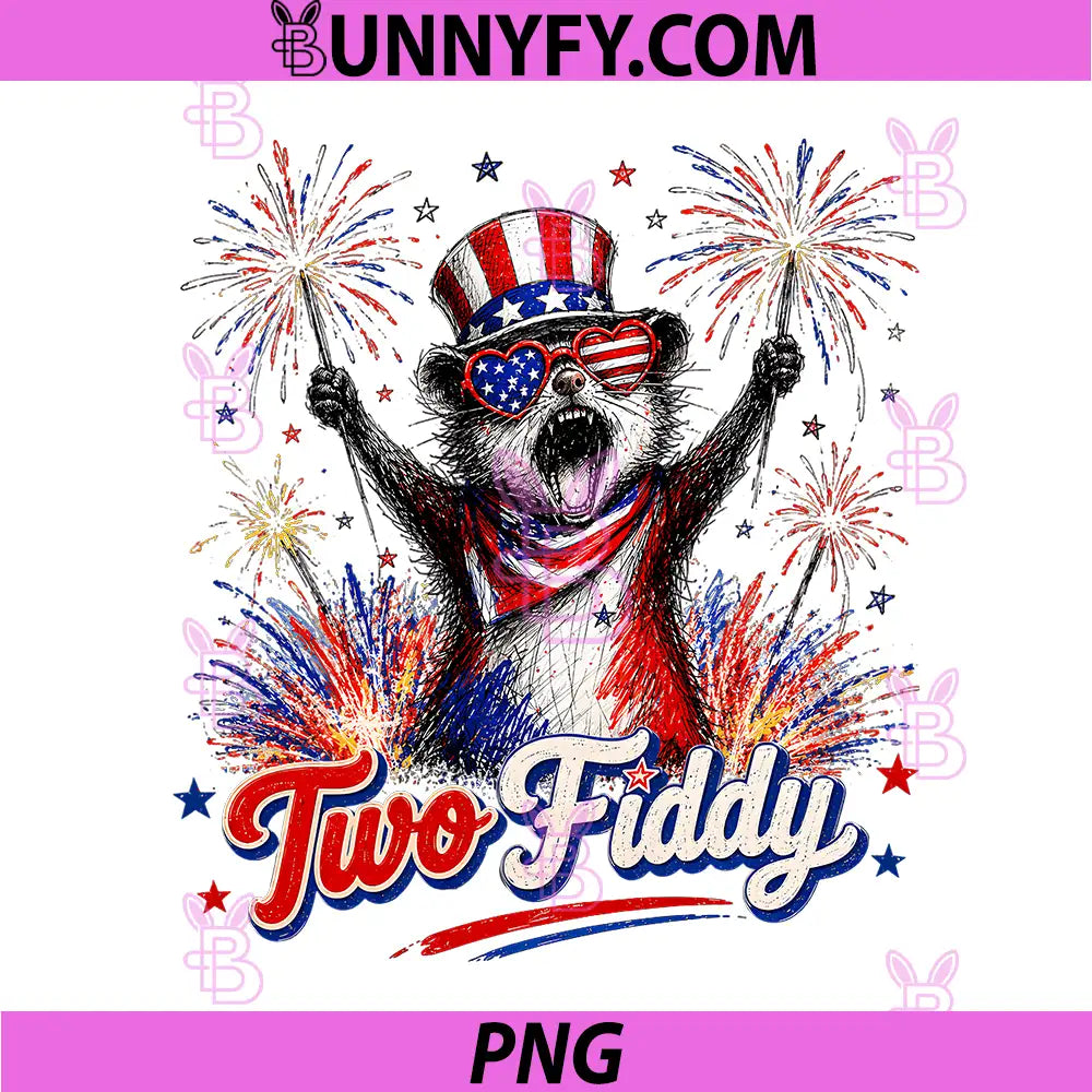 Opossum Two Fiddy 250th PNG, Anniversary 4th of July Patriotic PNG