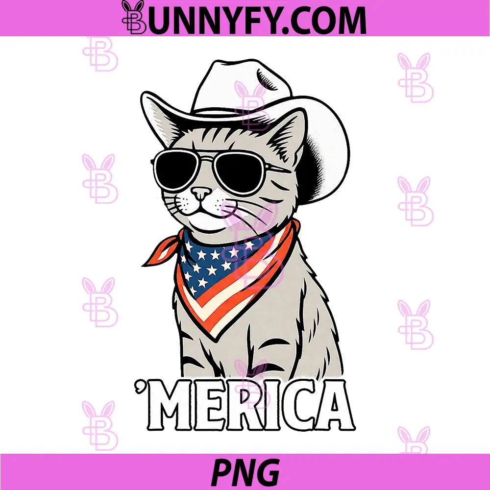 Orange Cat American Flag PNG, Bandana Sunglasses Cowboy Hat PNG