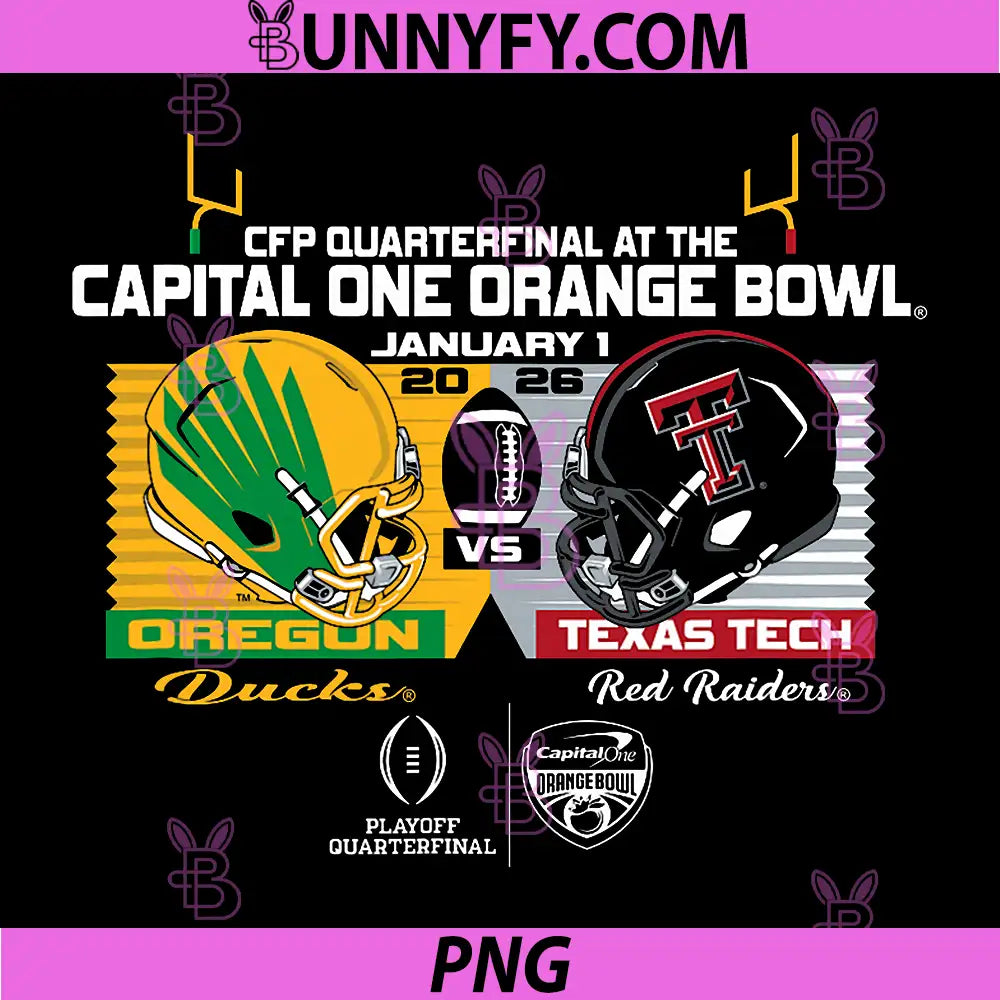 Oregon Ducks vs Texas Tech Red Raiders PNG, CFP Orange Bowl 2026 PNG