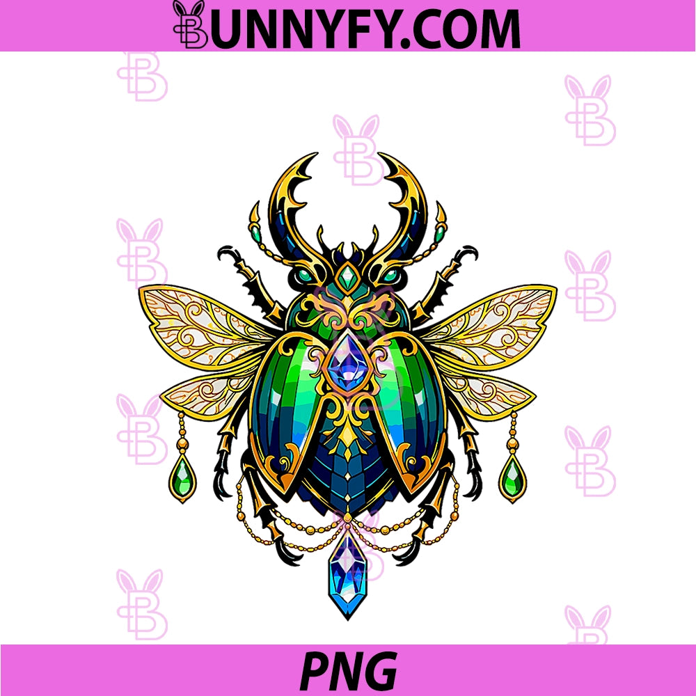 Ornate Jeweled Beetle PNG, Insect Art Design PNG
