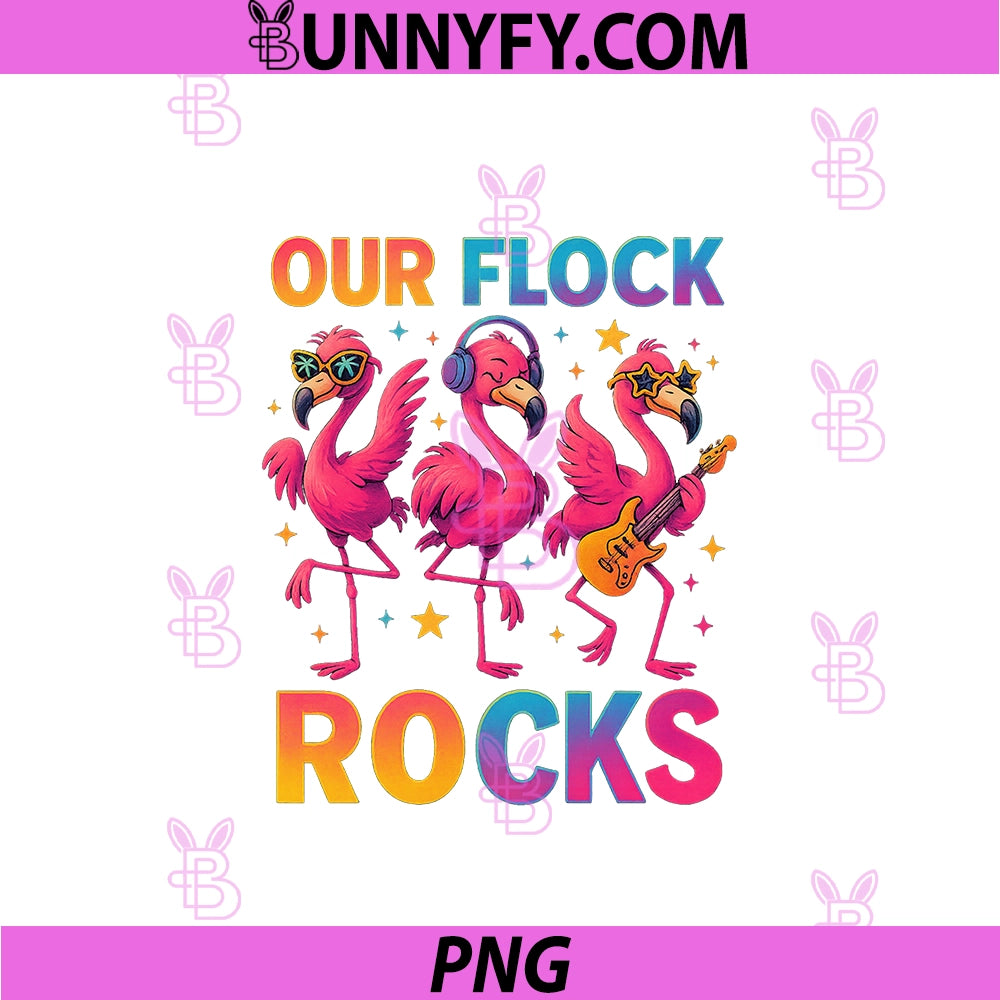 Our Flock Rocks Flamingo Summer Vacation PNG, Family Matching PNG