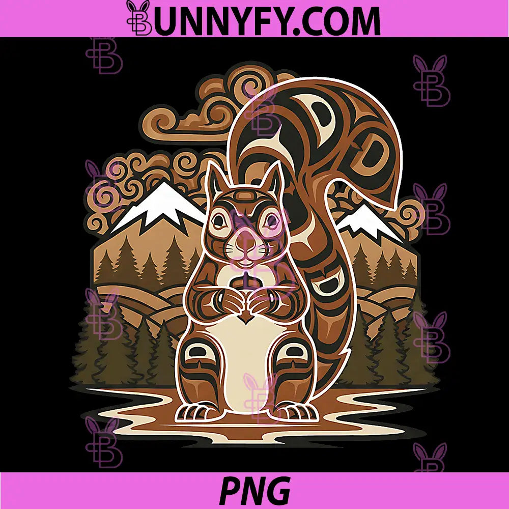 Pacific Northwest Squirrel Native PNG, American Tribal Style Art PNG