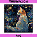 Painting Cat Starry Night Lover Art PNG, Kitty Kitten Van Gogh Performance PNG