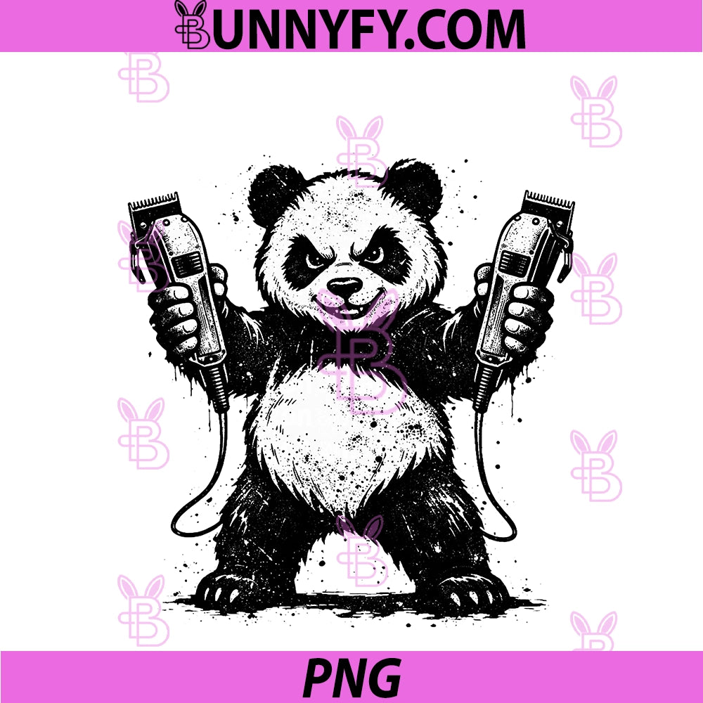 Panda Barber With Clippers PNG, Funny Barbershop Grunge Style PNG