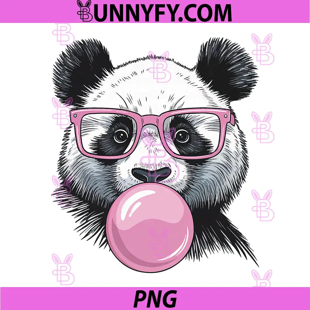 Cute Panda With Pink Glasses PNG, Funny Panda Bubblegum Cartoon PNG