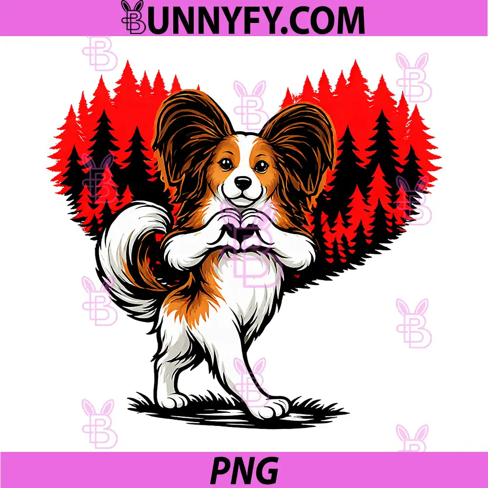 Papillion Walking in Heartsest PNG, Graphic Dog Lovers PNG