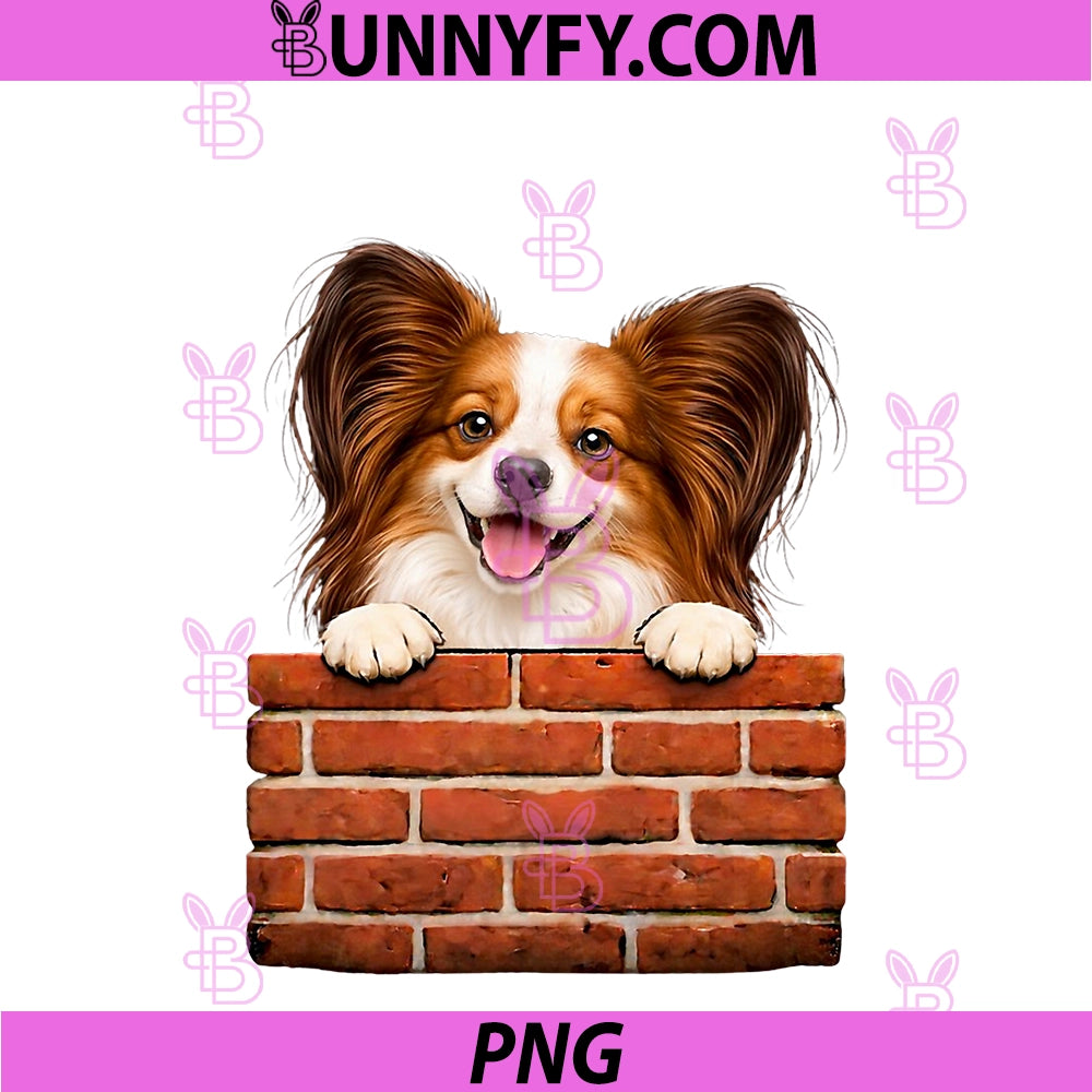 Papillon Dog Brick Wall Design PNG, Funny Papillon PNG