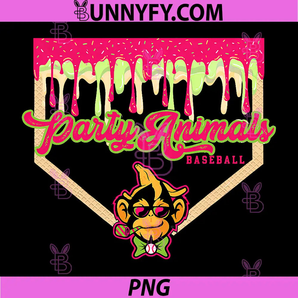 Party Animals Baseball PNG, Drippy Plate Monkey PNG