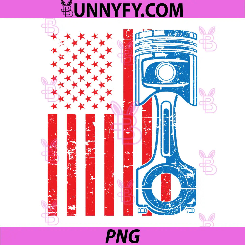 Patriotic American Flag PNG, Piston Muscle Car Vintage Distressed PNG